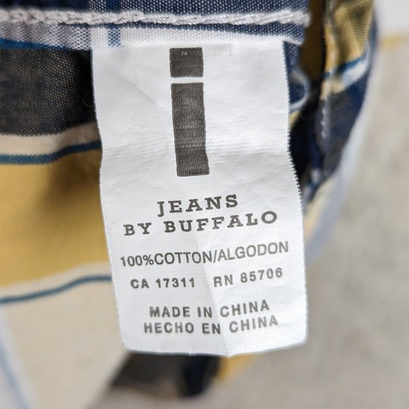 i‎ Jeans by Buffalo* Men's Short Sleeve Button Down Curved Hem Shirt~ Size Large - Picture 5 of 12